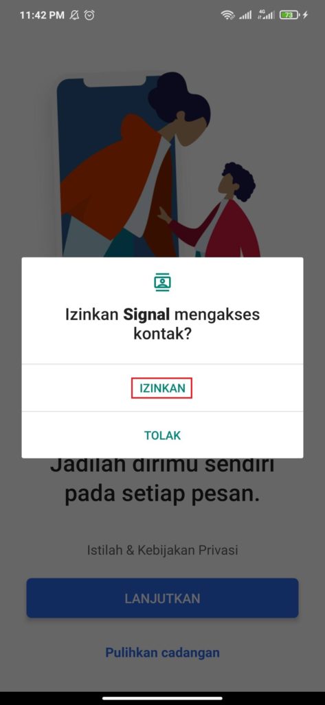 cara mengizinkan signal mengakses pada kontak telepon anda klik izinkan