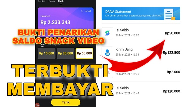 Bukti Pembayaran dari Aplikasi Snack Video Terbaru