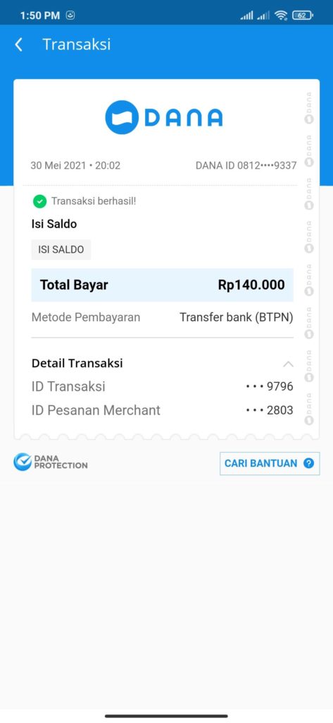 Bukti Pembayaran dari Aplikasi Bank Neo Commerce