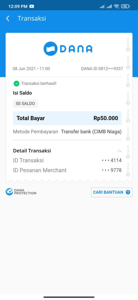 Bukti Pembayaran dari Bank Neo Via DANA Terbaru