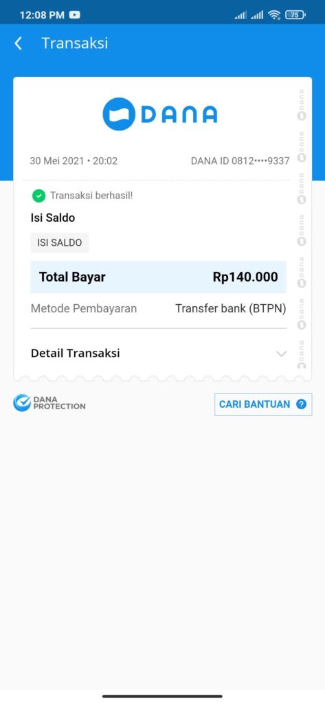 Bukti Pembayaran dari Aplikasi Bank Neo 