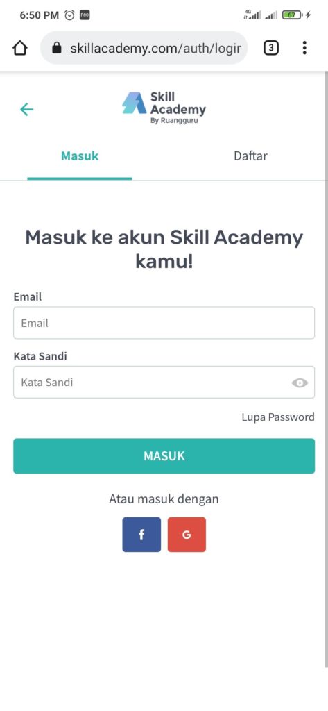 Cara mengisi formulir pendaftaran dari skill academy