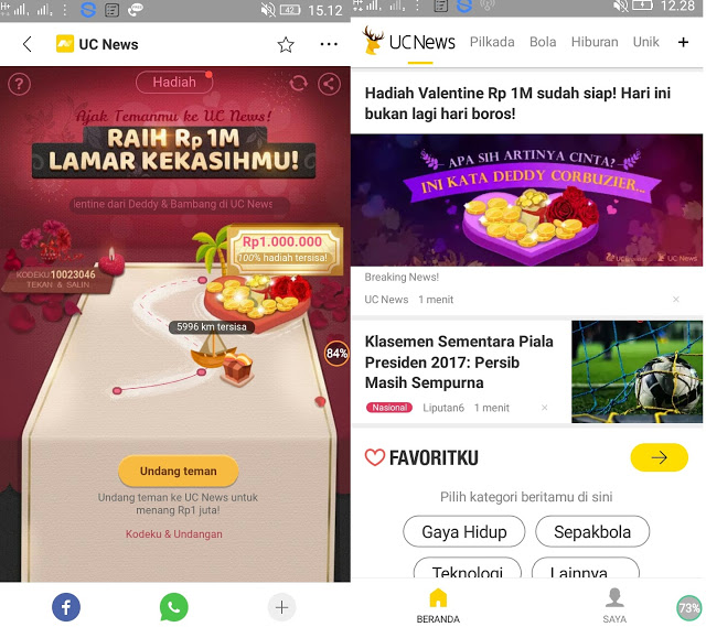 Tutorial Cara Mendapatkan Hadiah Uang Tinai 1 Juta Rupiah dari UC News