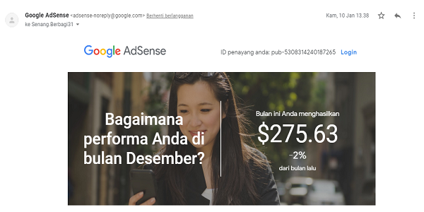 Berapa Gaji Google Adsense Senang Berbagi Bulan Desember ?
