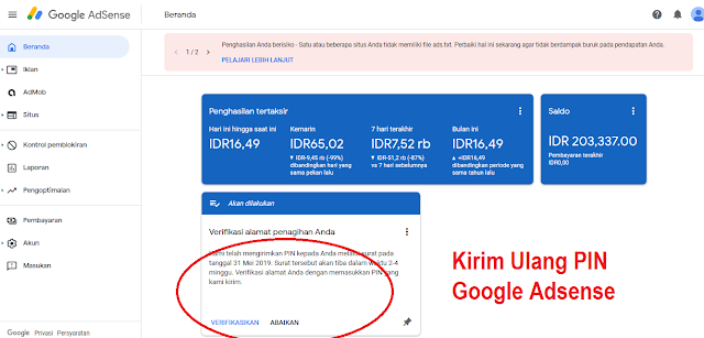 Kirim Ulang PIN Google Adsense