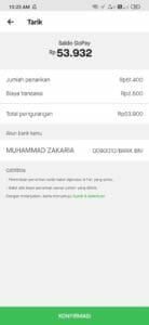 konfirmasi kirim uang dari gopay ke rekening bank