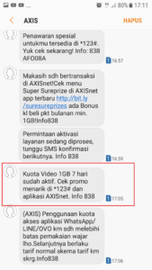 Bukti Paket Bonus Youtube Axis 1GB