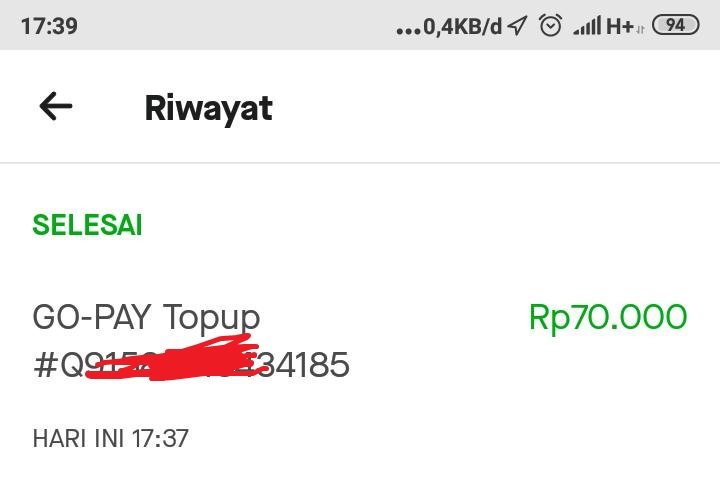 Bukti Topup Saldo Gopay dari Mbanking