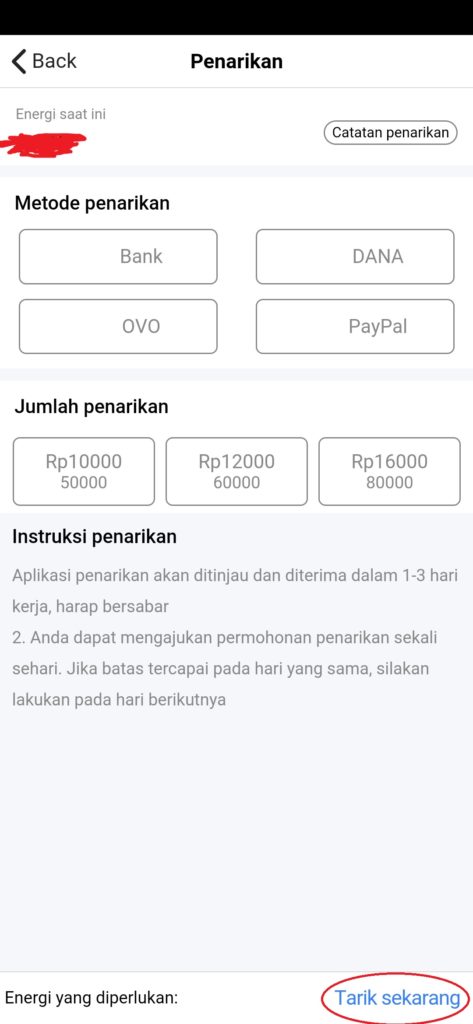 penarikan dari aplikasi wewalk