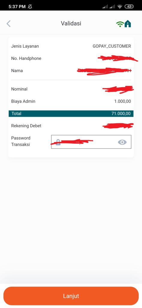 Topup Gopay dari Mbanking