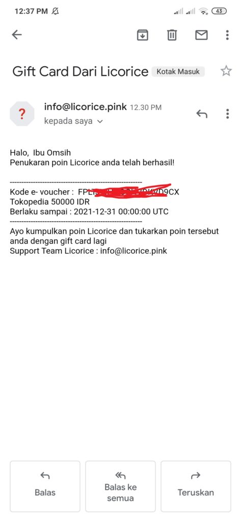 penukaran poin licorice dengan Voucher Tokopedia