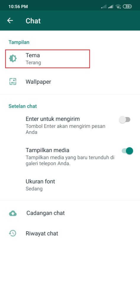 mengaktifkan tema whatsapp