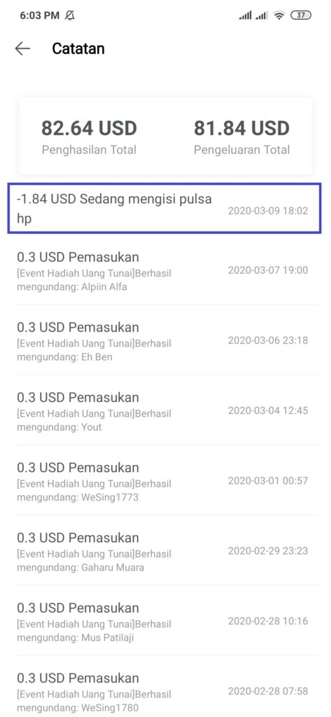 bukti penukaran dari aplikasi wesing