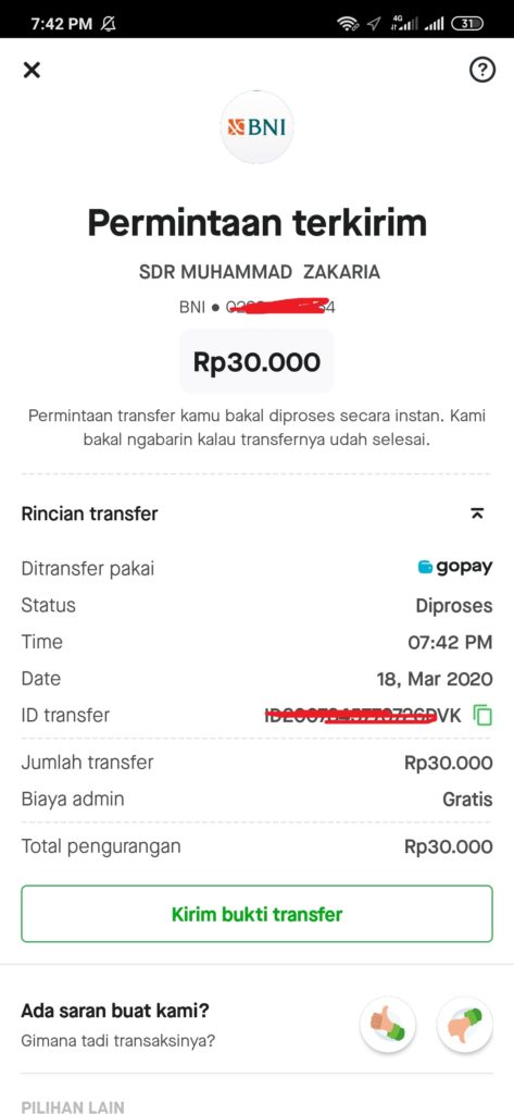 penarikan berhasil