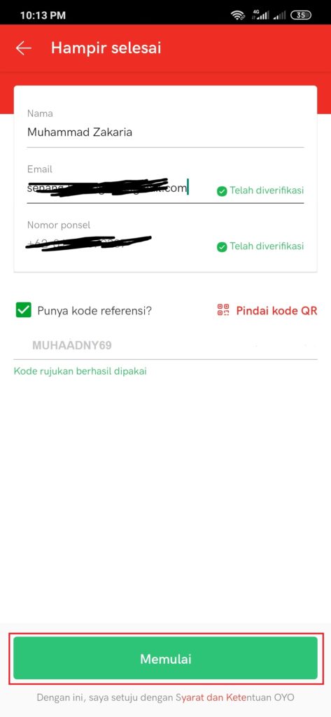 verifikasi akun OYO