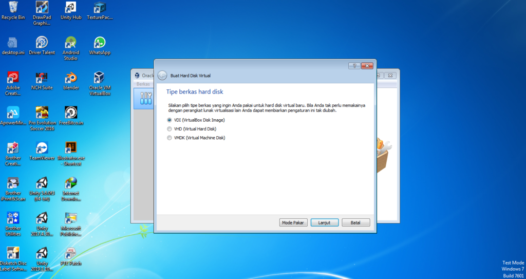 membuat virtual hard disk