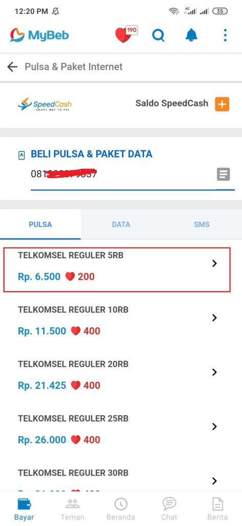 penukaran pulsa dari Aplikasi MyBeb