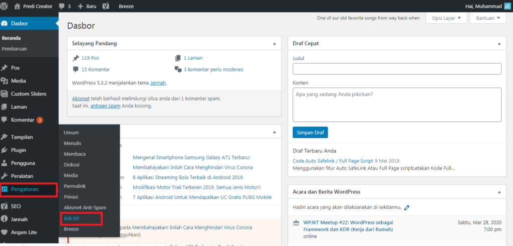 pengaturan ads txt pada wordpress