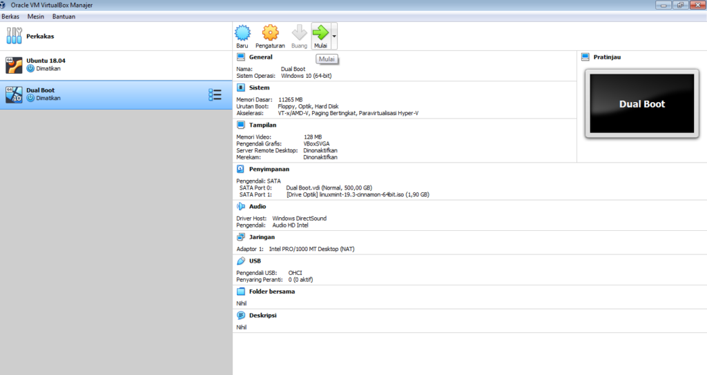 cara instal linux mint dual boot dari virtualbox
