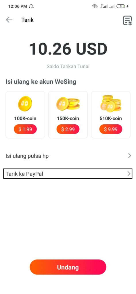 tarik ke paypal dari aplikasi wesing android