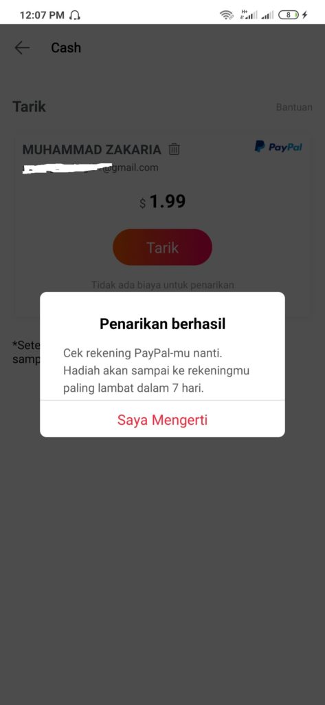 penarikan berhasil dari aplikasi wesing