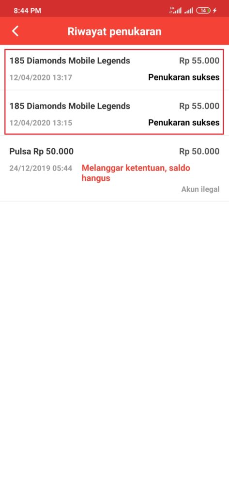 Bukti Pembayaran Diamonds Gratis dari Bacaplus