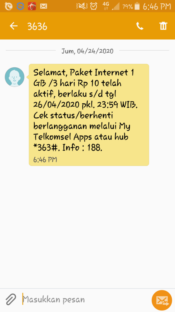 Bukti Paket Telkomsel Kuota 1GB Hanya Rp10