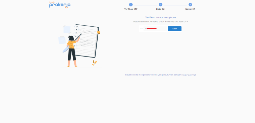 mengisi nomor hp pendaftaran kartu prakerja