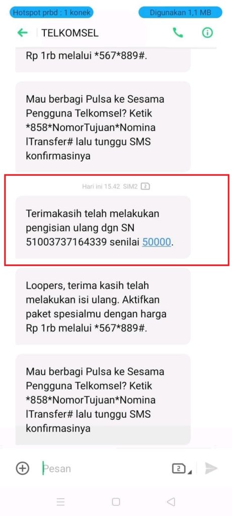 Bukti Pulsa Gratis dari Aplikasi MiChat