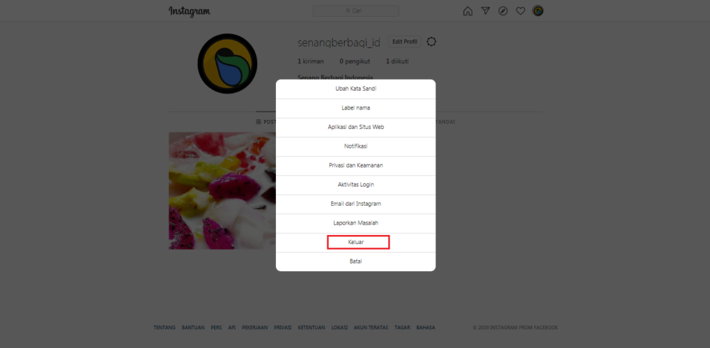 cara keluar dari instagram kok sulit kalau di laptop