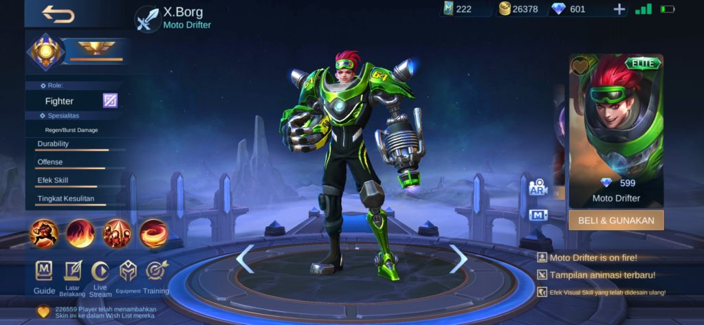 membeli skin mobile legends X.Borg