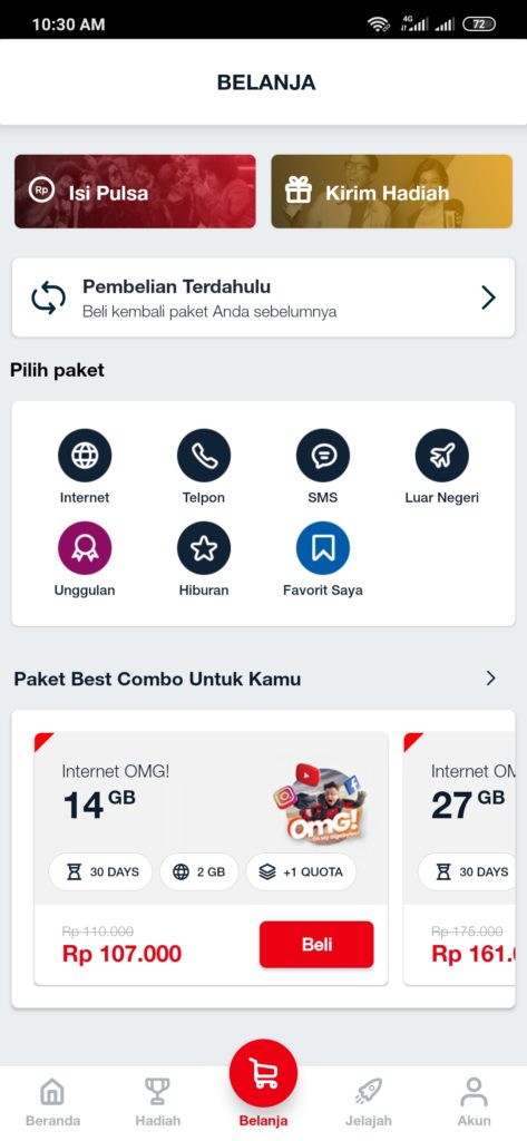 Memebeli paket dari Aplikasi MyTelkomsel