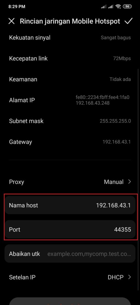 mengatur proxy wifi pada android