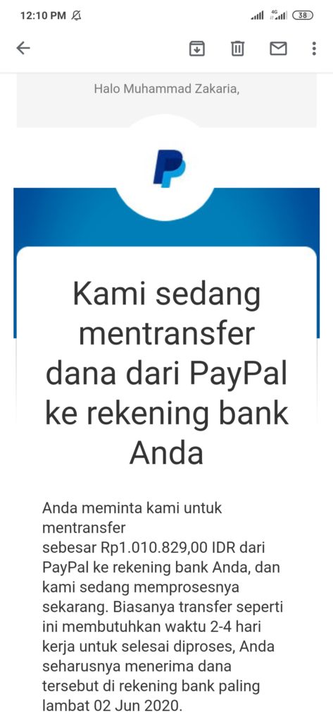 penarikan uang dari rekening paypal