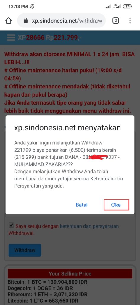 Xp Sindonesia penarikan ke akun Dana