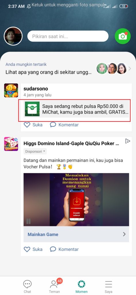 Aplikasi Michat Amplop Hijau