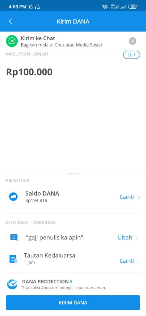 jumlah uang yang dikirim