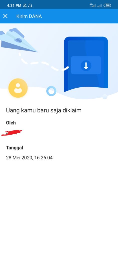 Uang dana yang dikirim lewat whatsapp yang sudah di klaim