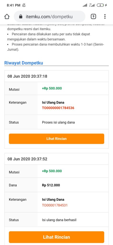 isi saldo item dari dana