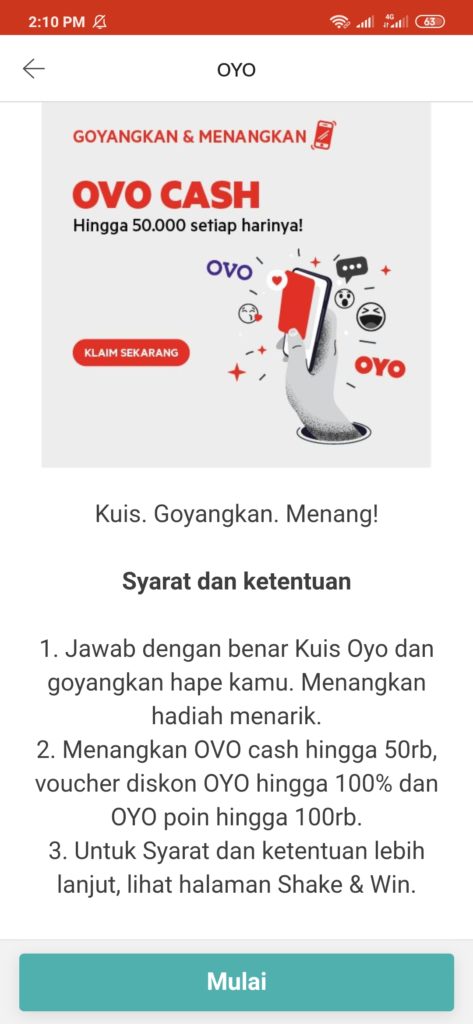 OVO Cash Gratis dari OYO