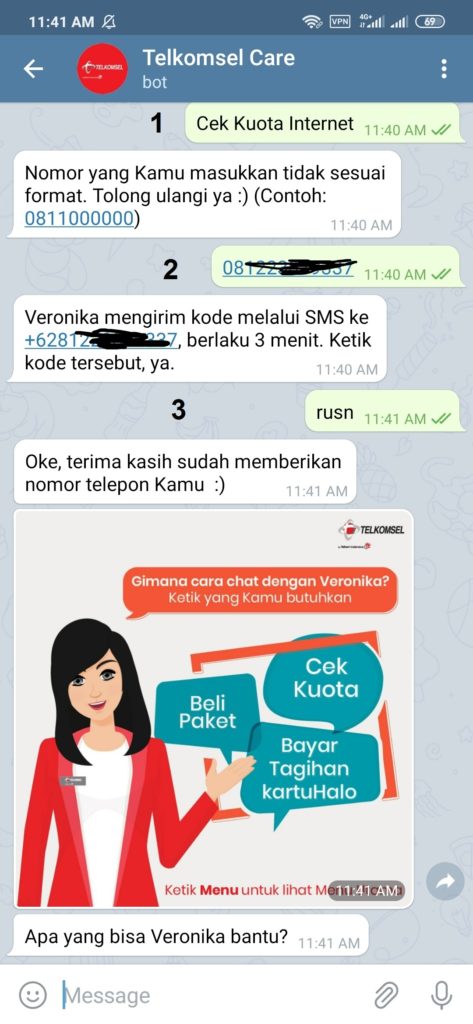 Cek Kuota Internet dari Telegram