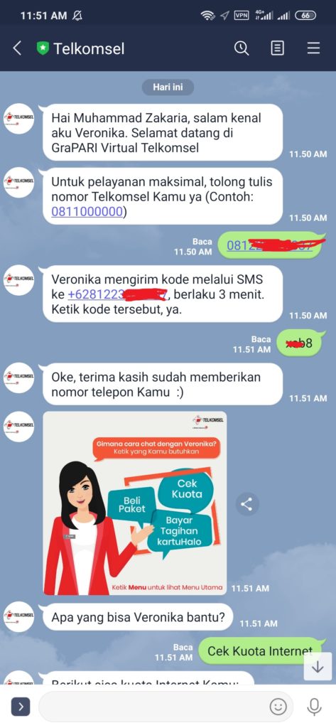 Cek Kuota Internet Melalui Line Telkomsel