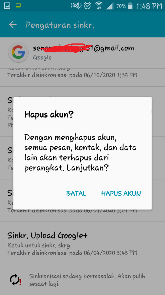 Cara menghapus email dari hp android