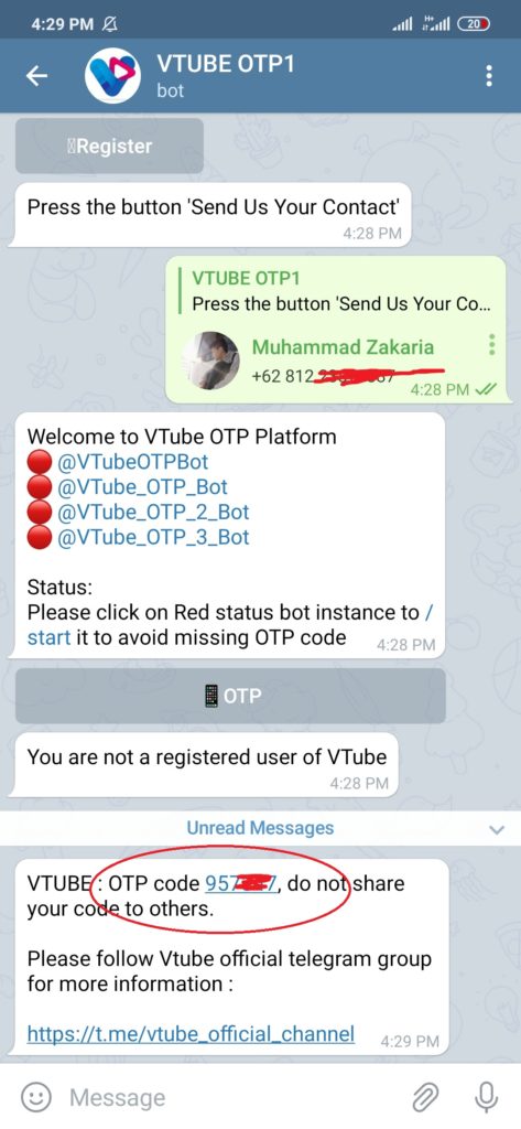 Cara Memasukan Kode OTP Vtube