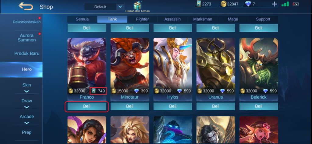 Memebeli Hero Mobile Legends dengan Tiket