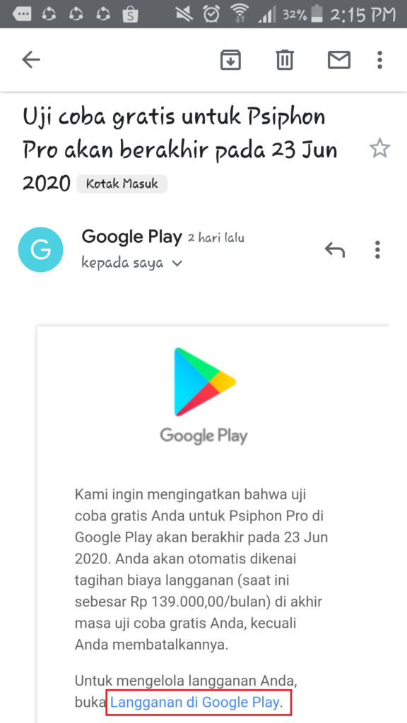 Cara Membatalkan Berlanggan dari Aplikasi Psiphone Pro