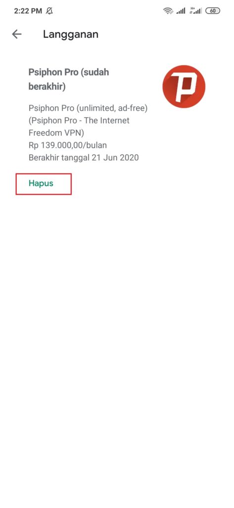 Cara Menghapus langganan dari Psiphone Pro