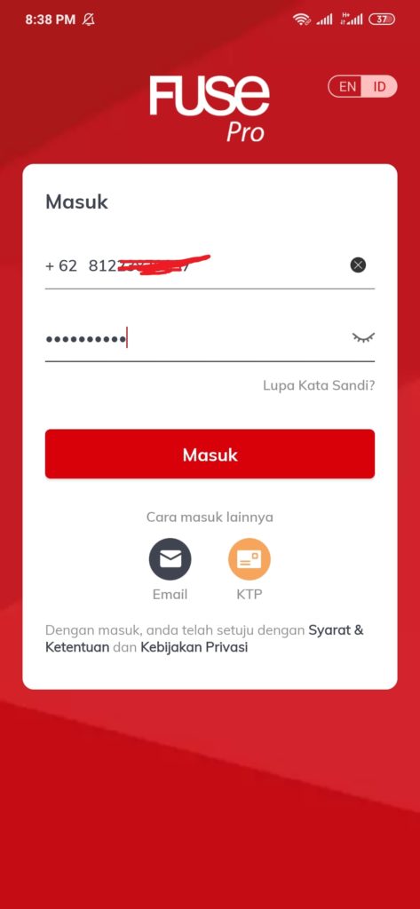 cara login dari aplikasi Fuse Pro