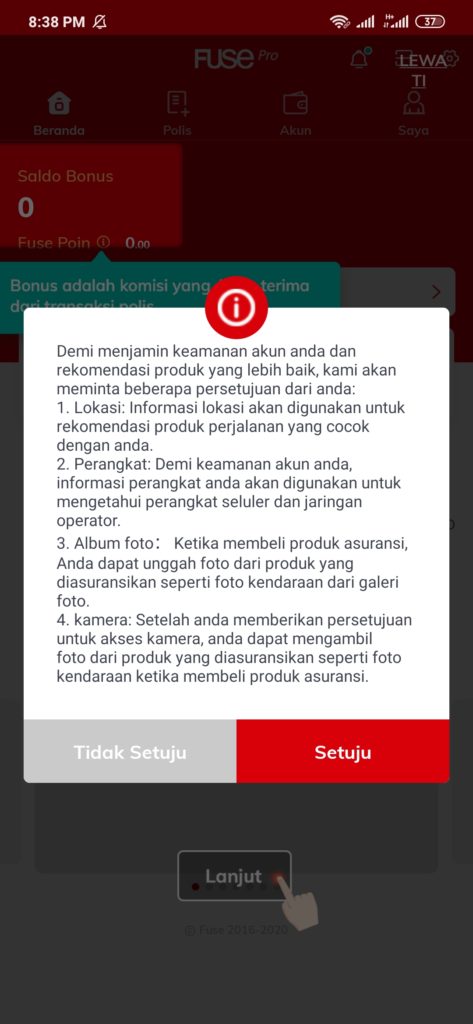 persetujuan  Aplikasi Fuse Pro