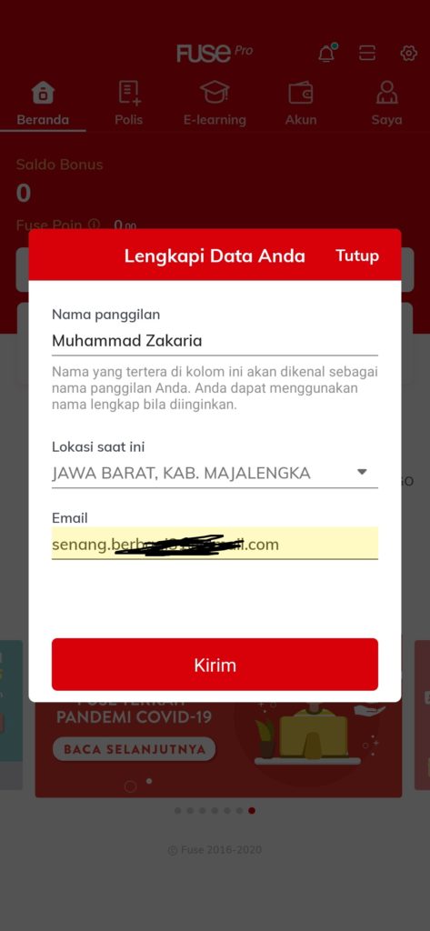 Melengkapi data dari Aplikasi Fuse Pro